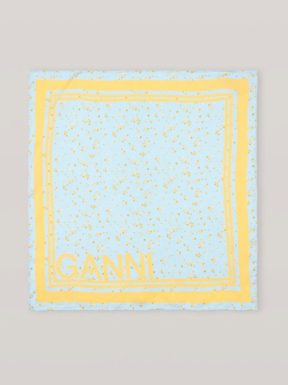 Ganni Blue Yellow Silk Satin Twill Square Scarf Floral Bandana Headwrap Neck Tie